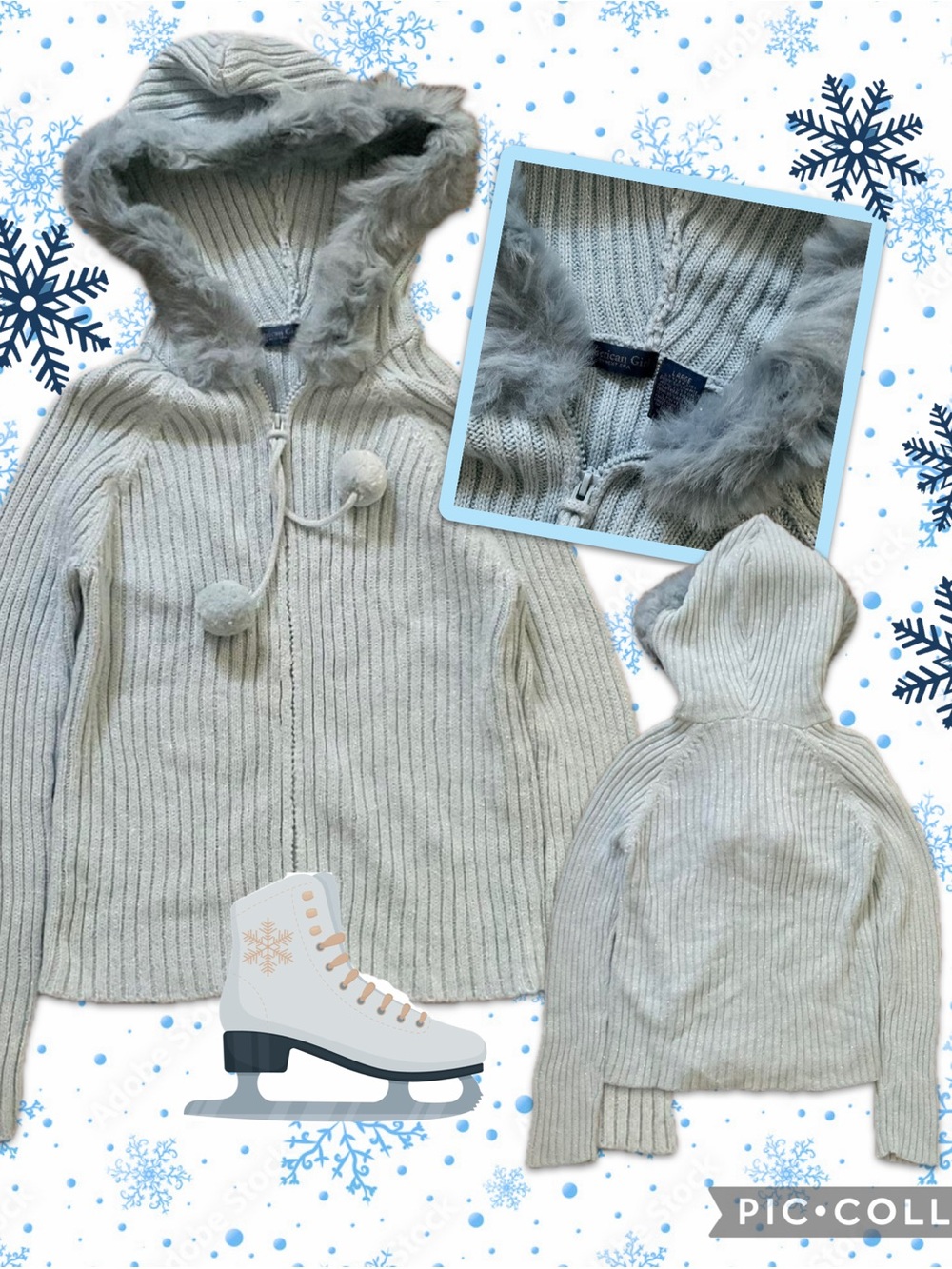 Y2K Ribbed Hooded Zip Cardigan with Faux Fur Trim